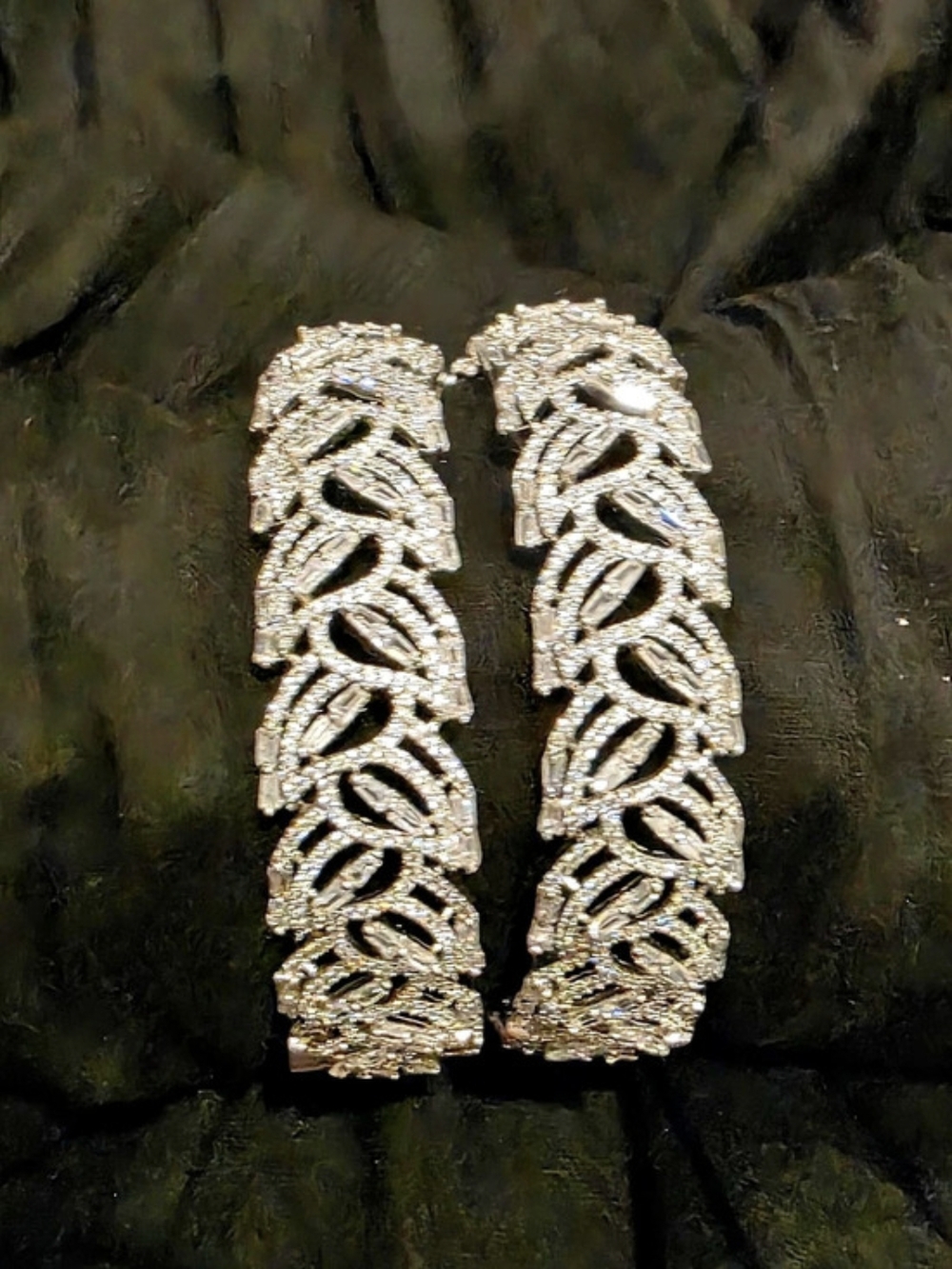 Silver-Tone Rhinestone Leaf-Link Bracelet Set